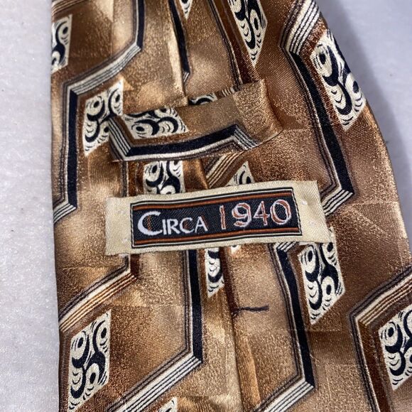 Circa 1940 Men Silk Geometric Abstract Art Neck Tie Gold 62x4 Zig Zag Vintage - Picture 5 of 9